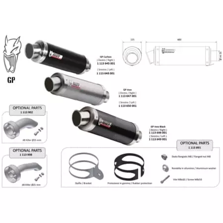 Silencieux Universel MIVV Gp Côté Droit 1113645001 - Echappement moto MIVV