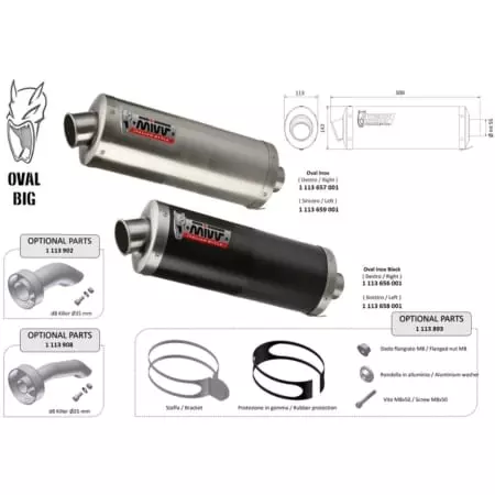 Silencieux Universel MIVV Oval Big Côté Droit 1113656001 - Echappement moto MIVV