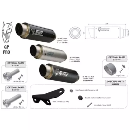 Silencieux Universel MIVV Gp Pro Côté Droit 1113643001 - Echappement moto MIVV