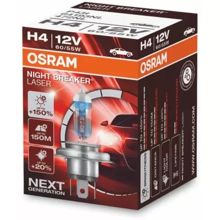 Ampoules Osram H4 Night Breaker Laser 12V 60/55W P43T-38