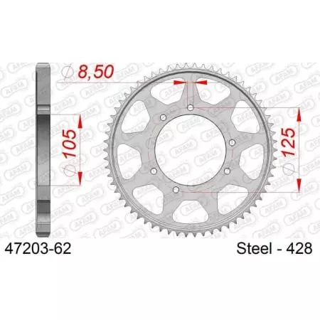 Couronne AFAM 62 Dents Acier Standard Pas 428 Type 47203
