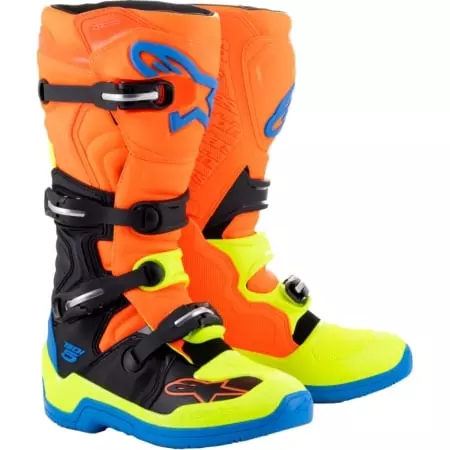 Bottes Cross Alpinestars Tech 5 Orange Fluo Email Bleu Jaune Fluo