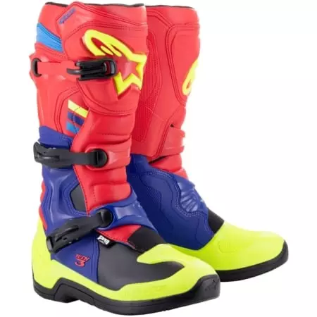 Bottes Cross Alpinestars Tech 3 Rouge Bleu Foncé Jaune Fluo