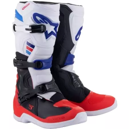 Bottes Cross Alpinestars Tech 3 Blanc Rouge Bleu Foncé