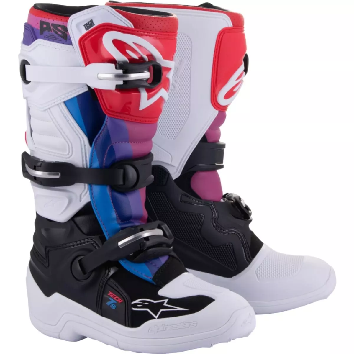 Bottes Cross Enfant Alpinestars Tech 7S Blanc Noir Arc-en-ciel