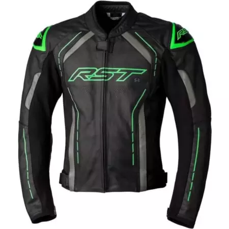 Blouson RST S-1 Cuir Noir Gris Vert Fluo