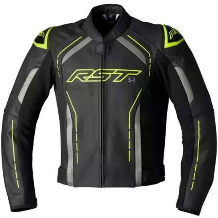 Blouson RST S-1 Cuir Noir Gris Jaune Fluo