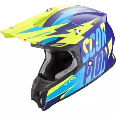 Casque Cross Scorpion VX-16 Evo Air Slanter Bleu Jaune Fluo - Casque Cross SCORPION