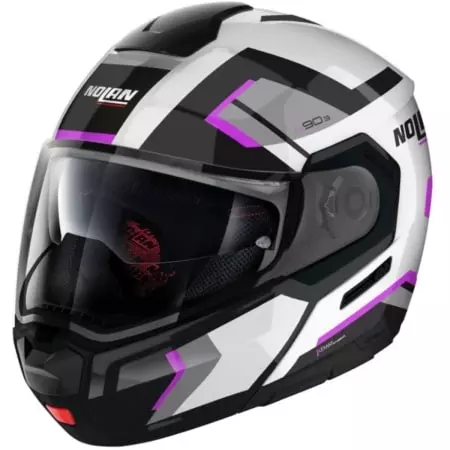 Casque Nolan N90-3 Lighthouse N-Com 49 Blanc Métal Noir Fuchsia
