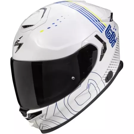 Casque Scorpion Exo-GT SP Air Techlane Blanc Bleu Néon