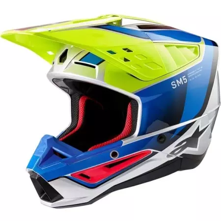 Casque Cross Alpinestars SM5 Sail Jaune Fluo Argent Bleu Brillant