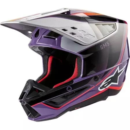 Casque Cross Alpinestars SM5 Sail Violet Noir Argent Brillant