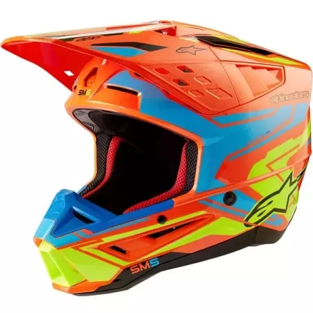 Casque Cross Alpinestars SM5 Action 2 Orange Fluo Cyan Jaune Fluo Brillant