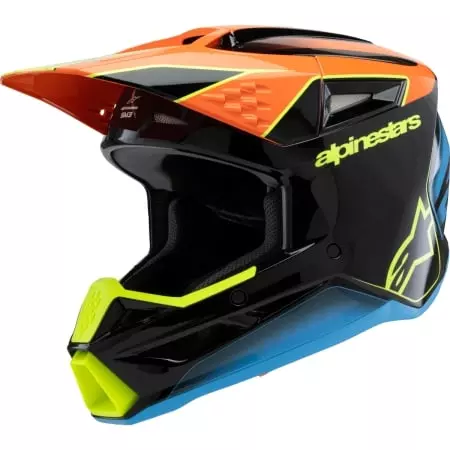 Casque Cross Enfant Alpinestars SM3 Fray Noir Orange Jaune Fluo Brillant - Casque Cross ALPINESTARS