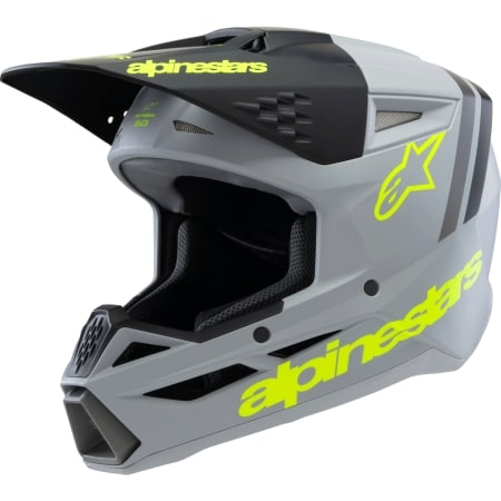 Casque Cross Enfant Alpinestars SM3 Radium Gris Noir Jaune Fluo Mat