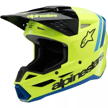 Casque Cross Enfant Alpinestars SM3 Radium Jaune Fluo Noir Bleu Brillant - Casque Cross ALPINESTARS