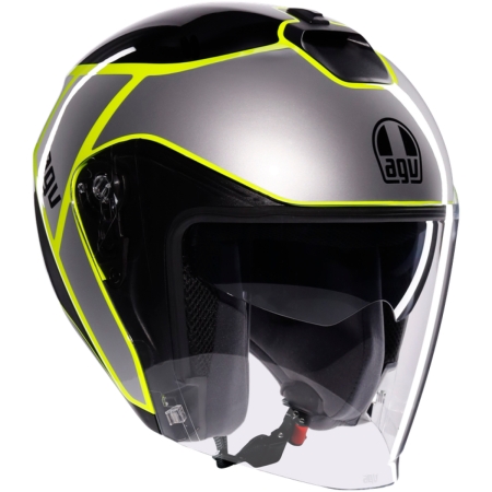 Casque AGV Irides Davao Noir Gris Jaune Fluo - Casque Jet AGV