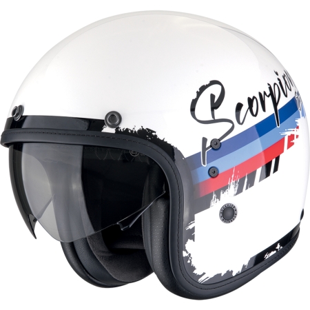 Casque Scorpion Belfast Evo Adonis Blanc Rouge Bleu - Casque Demi-Jet SCORPION