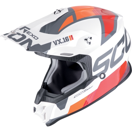 Casque Cross Scorpion VX-16 Evo Air Analog Blanc Orange