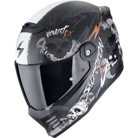Casque Scorpion Covert-FX Skullz Noir Mat Gris Or