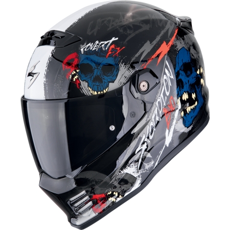 Casque Scorpion Covert-FX Skullz Noir Gris Rouge