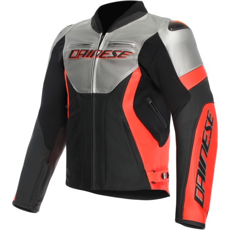 Blouson Dainese Racing 5 Silver Noir Rouge Fluo