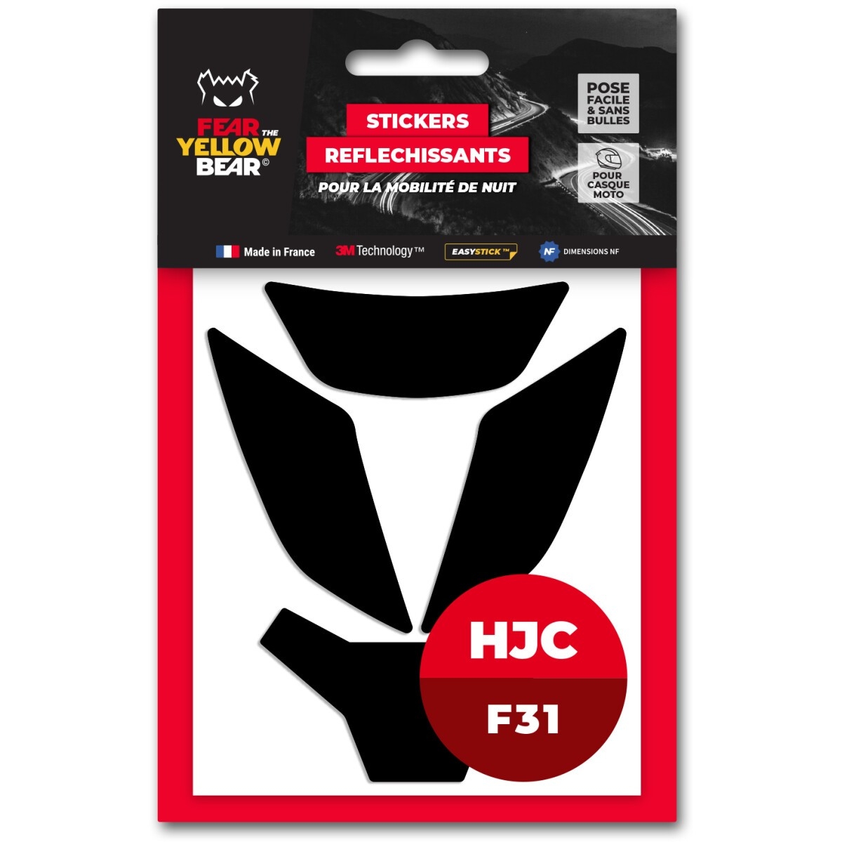 Stickers Réfléchissants Casque Fear The Yellow Bear HJC F31 Noir