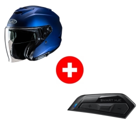 PACK CASQUE HJC F31 UNI BLEU MÉTALLIQUE SEMI MAT + KIT BLUETOOTH HJC SMART 11B