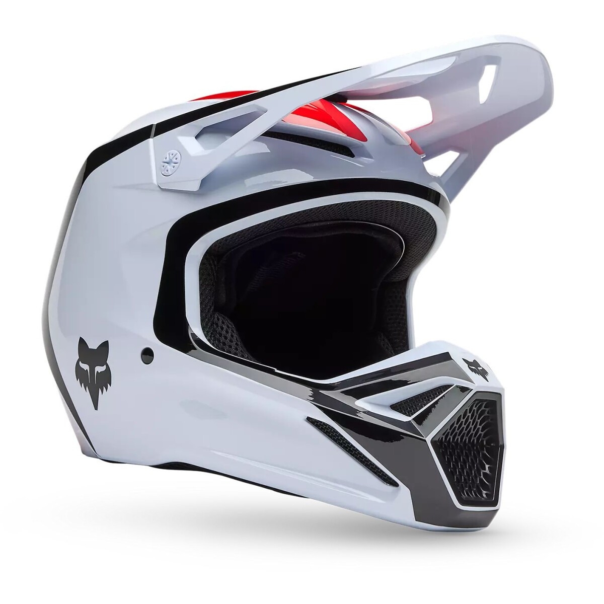 Casque Cross Fox V1 Flow Blanc Rouge
