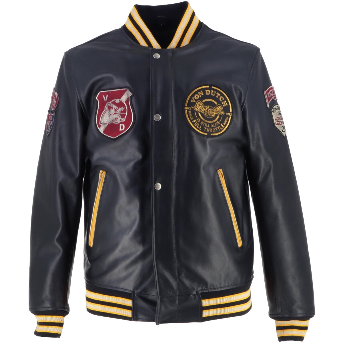 Blouson Helstons Von Dutch Collegian Cuir Rag Noir Jaune