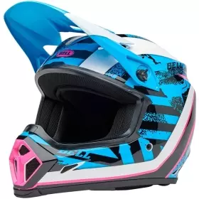 Casque Cross Bell MX-9 Mips Breakdance Bleu Rose Brillant