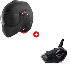 Pack Casque Roof RO5 Boxer Alpha Noir Mat + Kit Bluetooth Intercom Midland BTR1 Advanced Intercom Solo