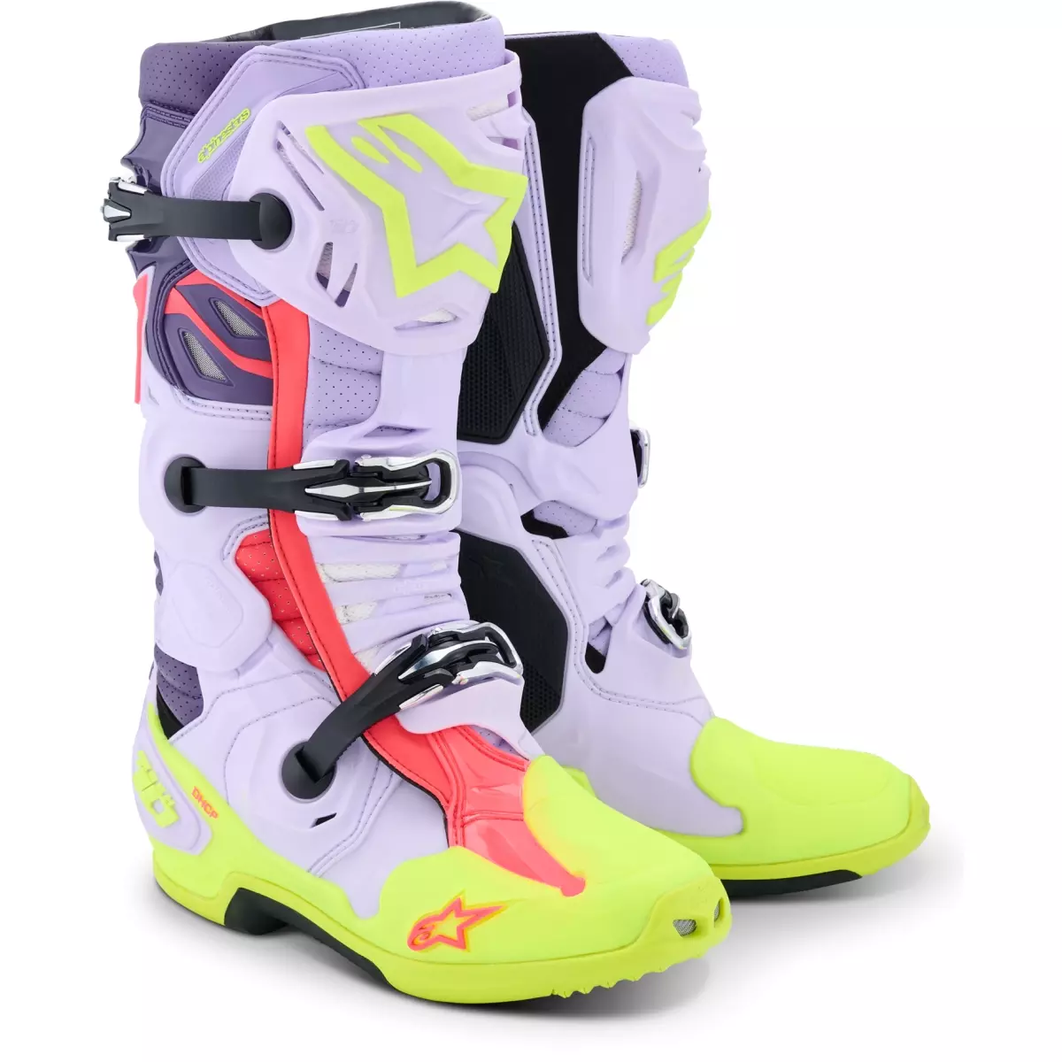 Bottes Cross Alpinestars Tech 10 Supervented Violet Jaune Fluo Rose