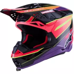 Casque Cross Alpinestars Supertech S-M10 Era Rose Violet Jaune Fluo Brillant