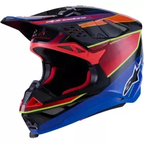 Casque Cross Alpinestars Supertech S-M10 Era Bleu Rouge Jaune Fluo Brillant