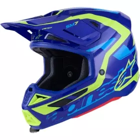 Casque Cross Alpinestars SM-7 Deed Bleu Jaune Fluo Brillant