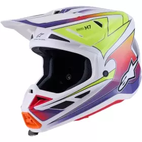 Casque Cross Alpinestars SM-7 Fuse Blanc Jaune Fluo Violet Brillant