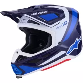 Casque Cross Alpinestars SM-7 Rise Bleu Blanc Brillant