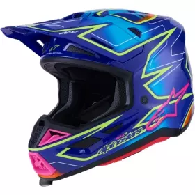 Casque Cross Alpinestars SM-7 Cast Bleu Rose Jaune Fluo
