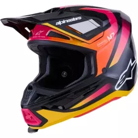 Casque Cross Alpinestars SM-7 Rise Noir Jaune Rose Brillant
