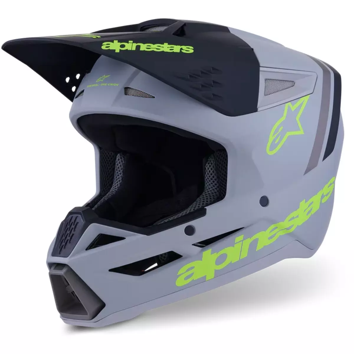 Casque Cross Alpinestars S-M3 Radium Gris Noir Jaune Fluo Mat