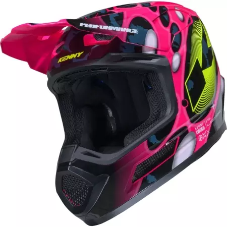 Casque Cross Kenny Performance Graphic + Pop System Rose Jaune Noir