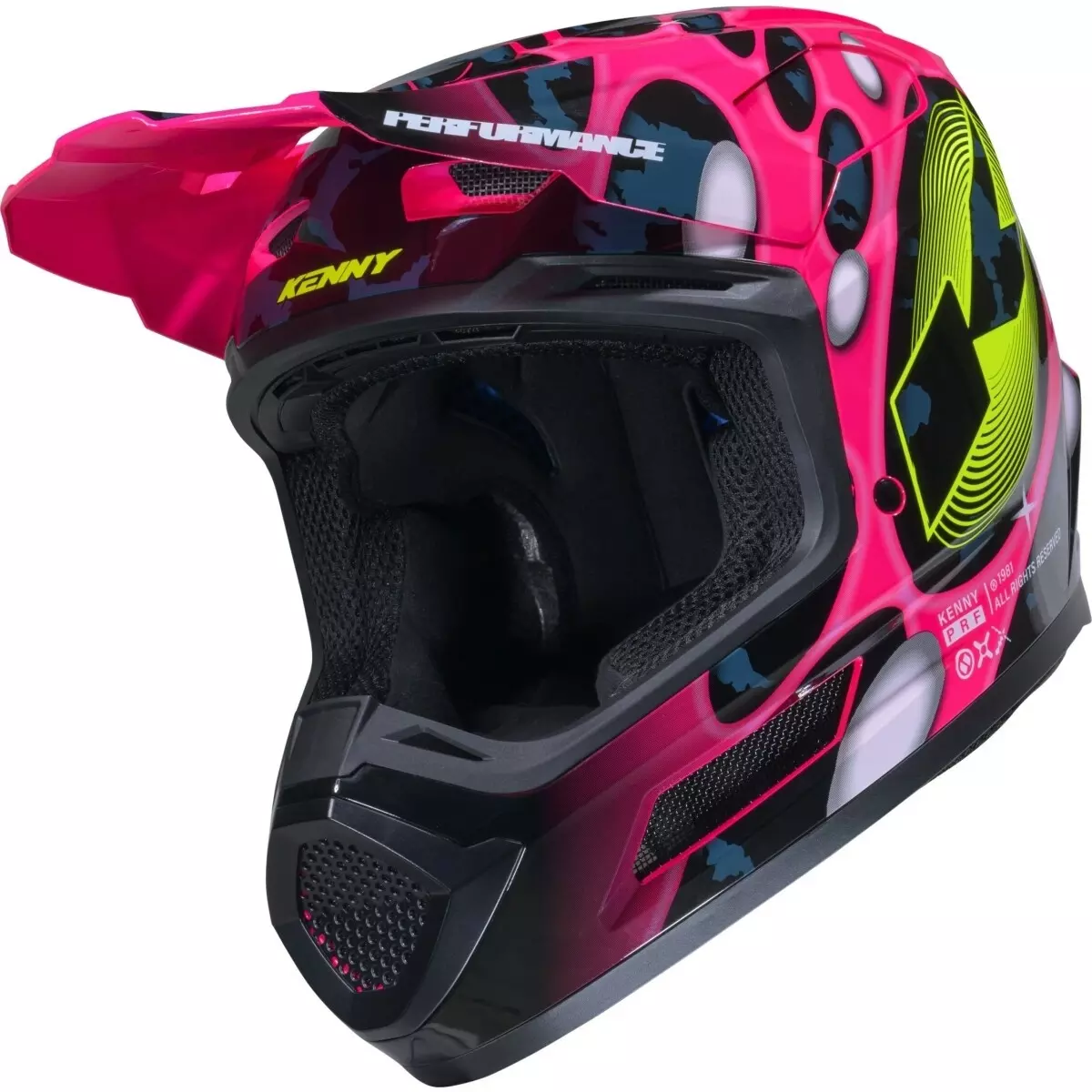 Casque Cross Kenny Performance Graphic + Pop System Rose Jaune Noir