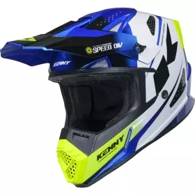 Casque Cross Kenny Track Graphic Speed Bleu Blanc Jaune Brillant