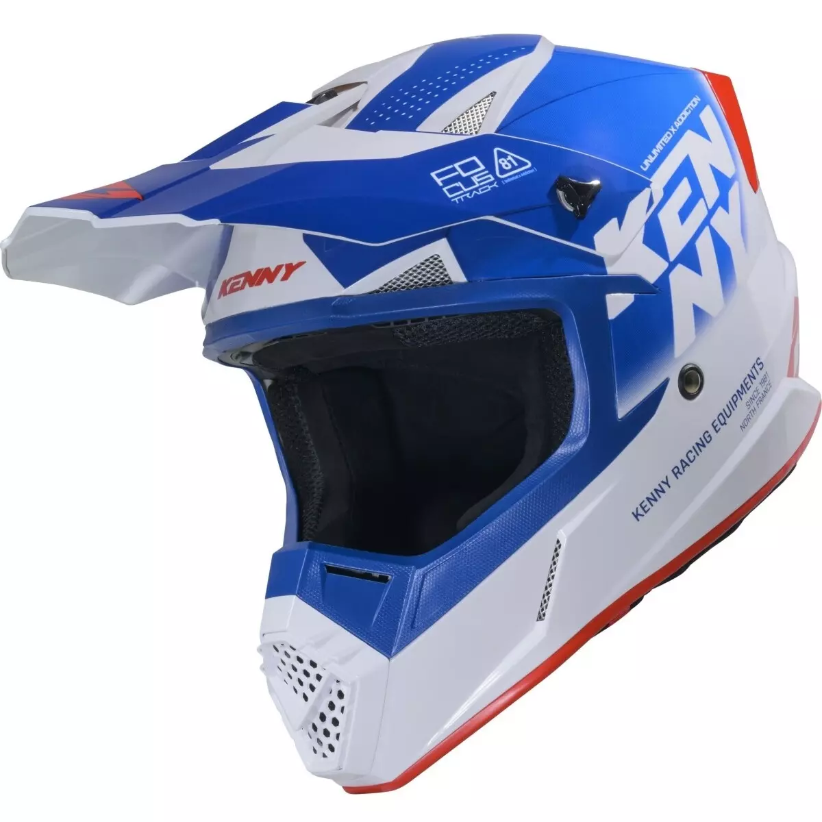 Casque Cross Kenny Track Graphic Focus Patriot Bleu Blanc Rouge