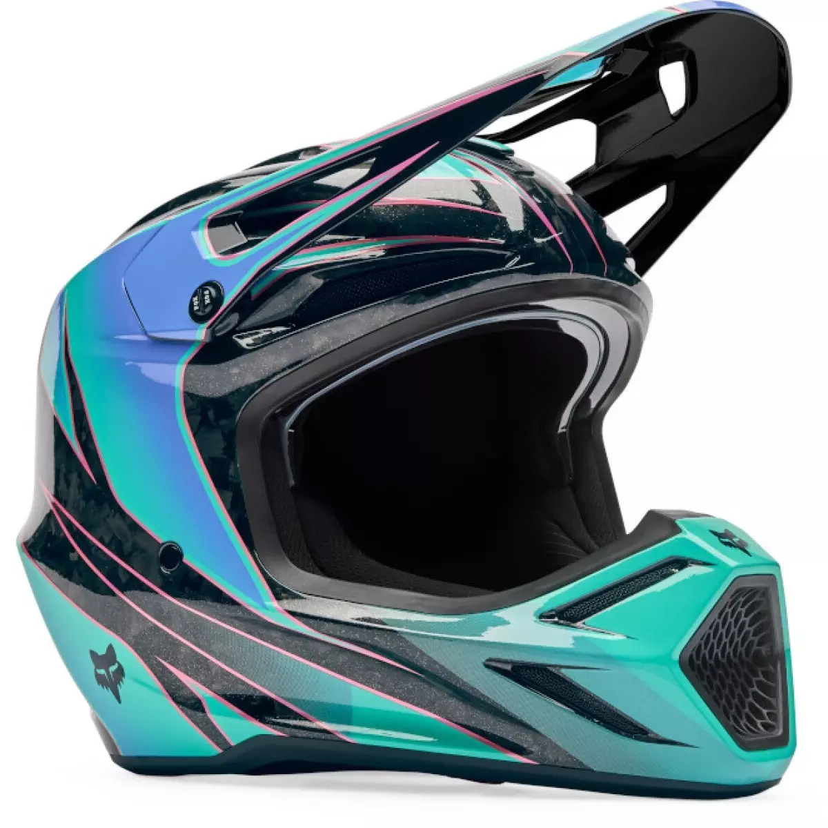 Casque Cross Fox V3 Rs Canvas Noir Bleu Aqua