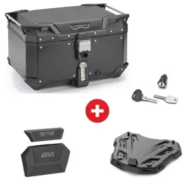 Pack Complet Givi Top Case Trekker Outback Evo Smart Alu Noir 58L + Platine M9B + Barillet + Dosseret