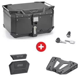 Pack Complet Givi Top Case Trekker Outback Evo Smart Alu Noir 58L + Platine M8B + Barillet + Dosseret