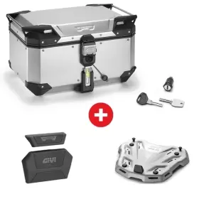 Pack Complet Givi Top Case Trekker Outback Evo Smart Alu Anodisé 58L + Platine M9A + Barillet + Dosseret
