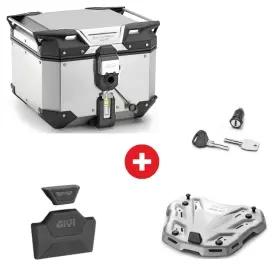Pack Complet Givi Top Case Trekker Outback Evo Smart Alu 42L + Platine M9A + Barillet + Dosseret